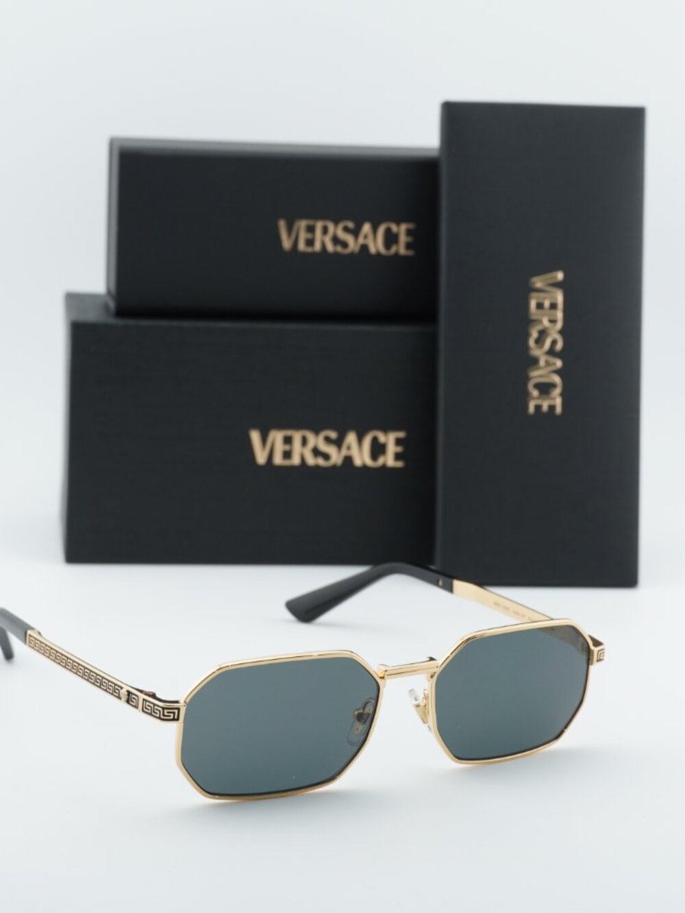 Versace VE2297 100287 Rectangle Sunglasses – Gold / Dark Grey